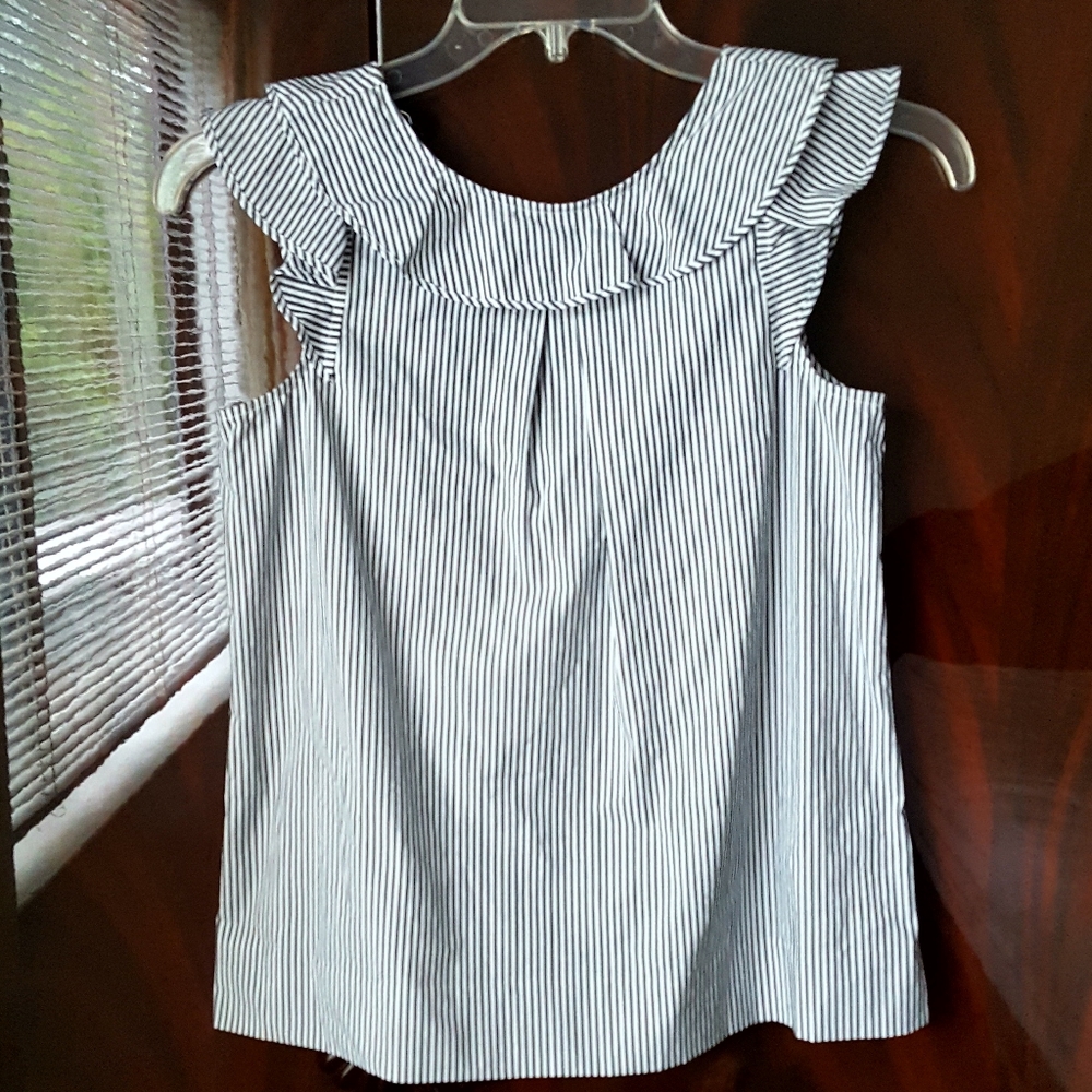 J. Crew Sleevless Striped Ruffle Top - Picture 2 of 10